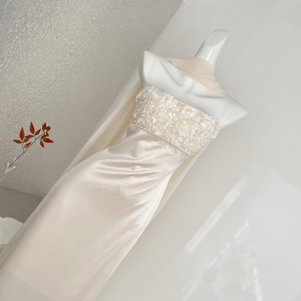 Sequins long dress white formal dress for women