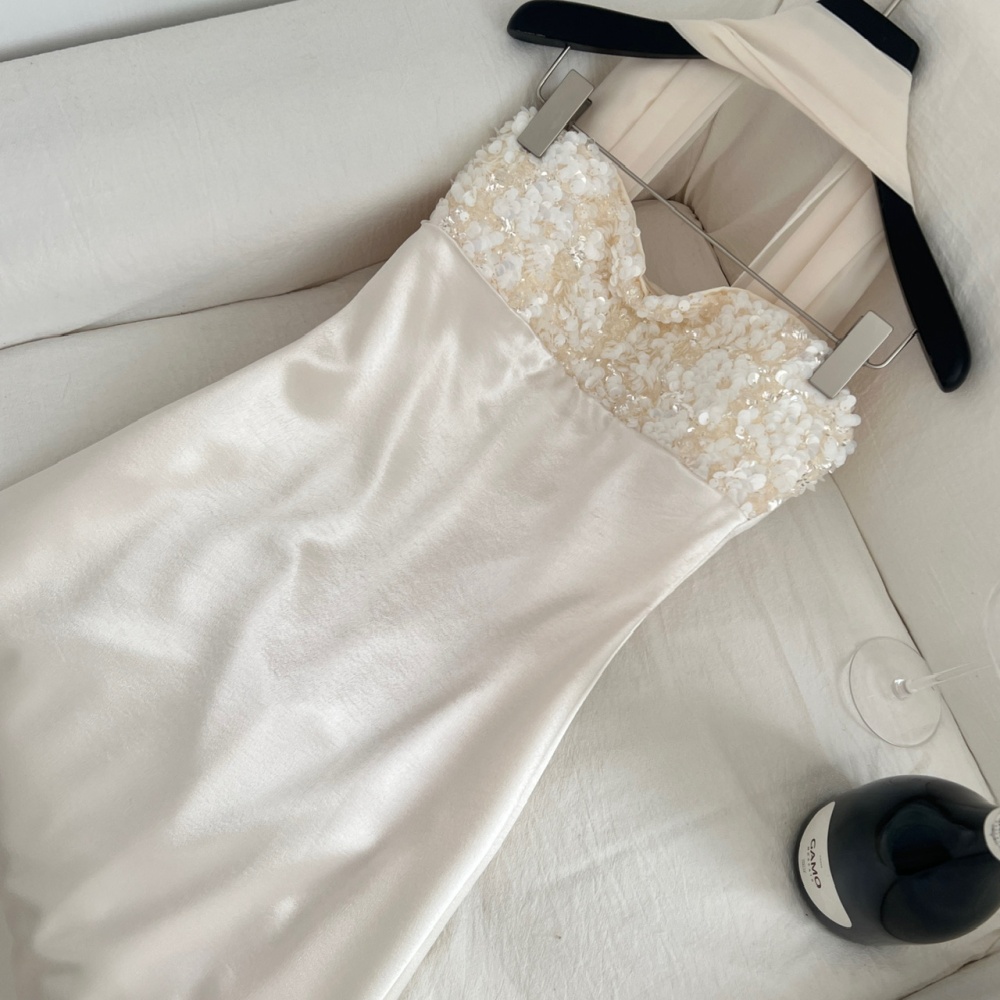 Sequins long dress white formal dress for women
