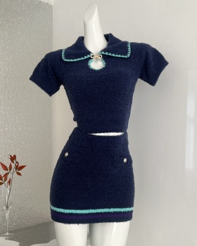Pullover short sleeve sweater knitted skirt