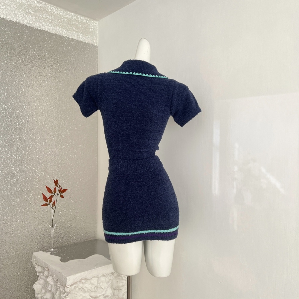 Pullover short sleeve sweater knitted skirt