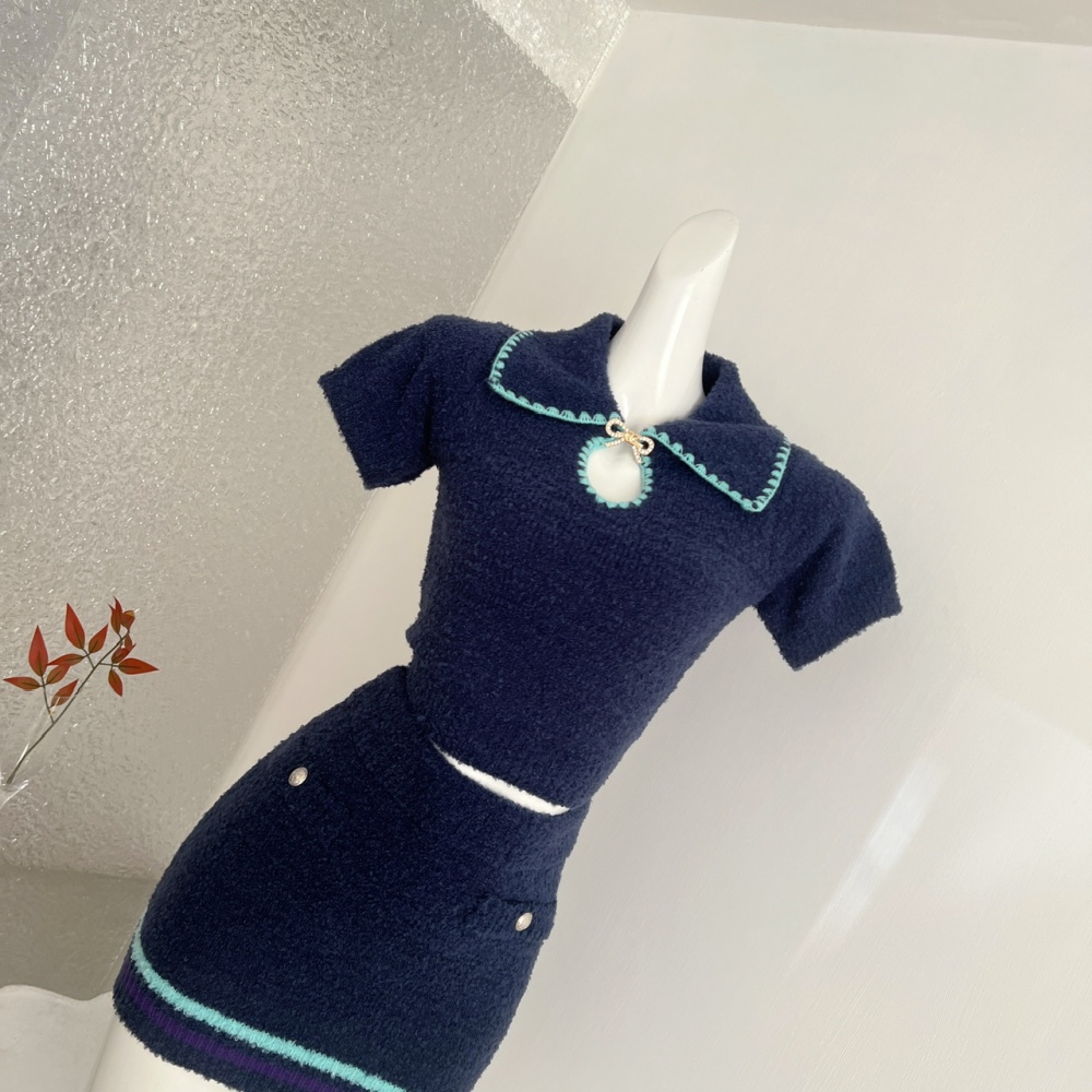 Pullover short sleeve sweater knitted skirt