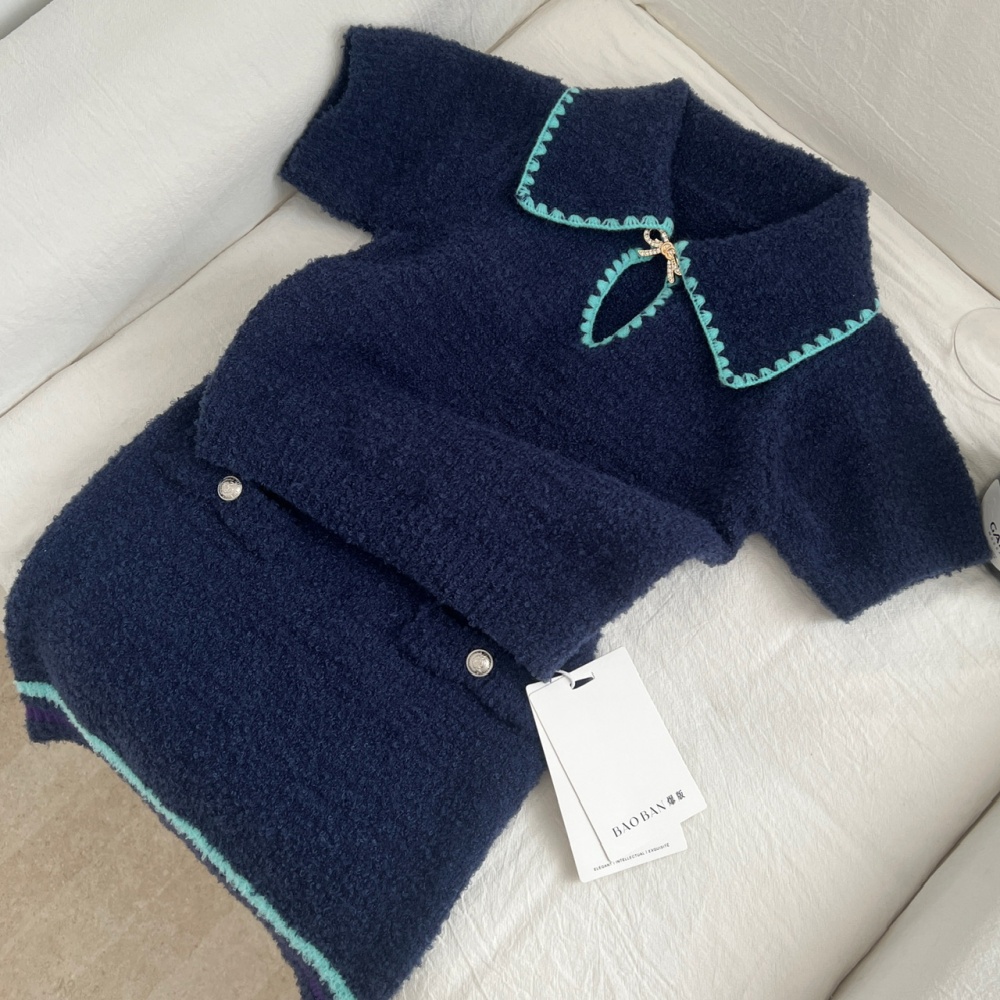 Pullover short sleeve sweater knitted skirt