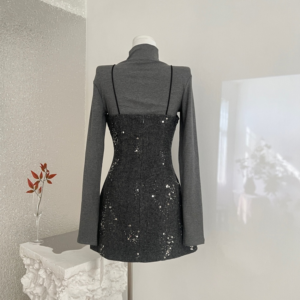 Rose winter strap dress sequins bottoming shirt a set