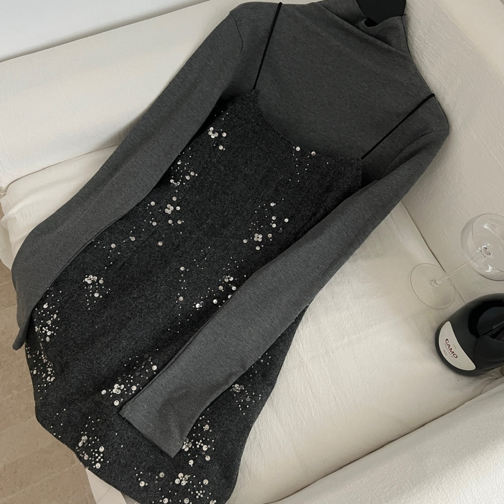 Rose winter strap dress sequins bottoming shirt a set