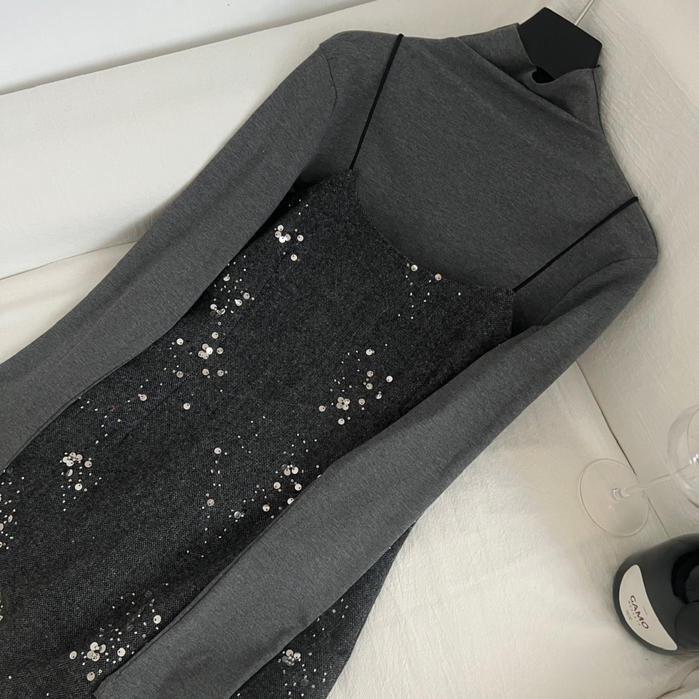 Rose winter strap dress sequins bottoming shirt a set