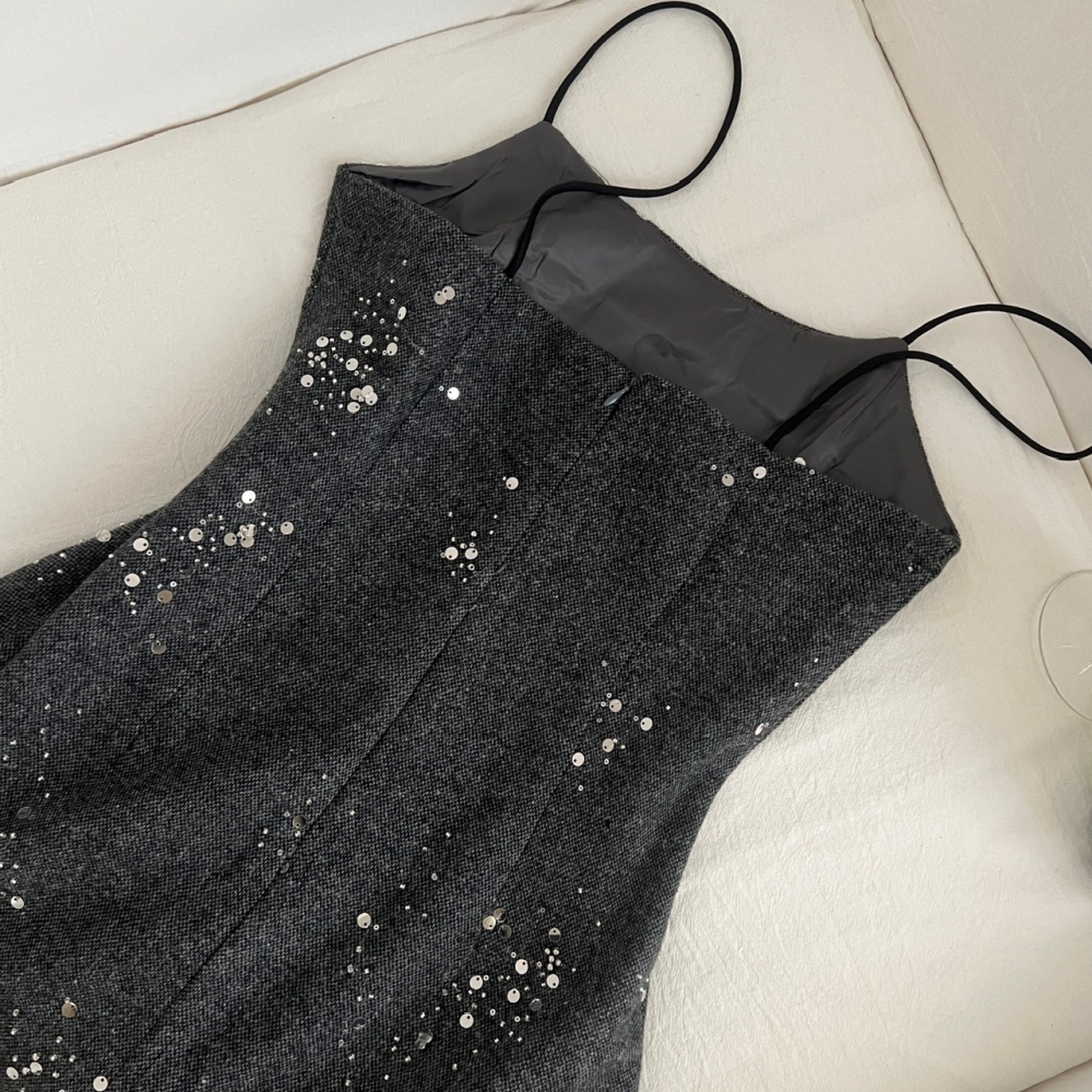 Rose winter strap dress sequins bottoming shirt a set