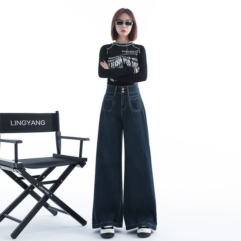 Drape wide leg pants two buckle long pants for women