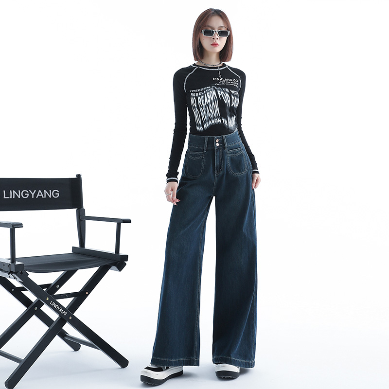 Drape wide leg pants two buckle long pants for women