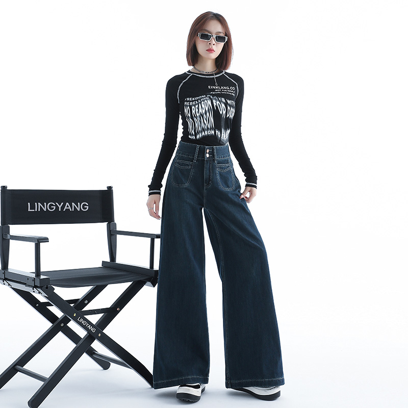 Drape wide leg pants two buckle long pants for women