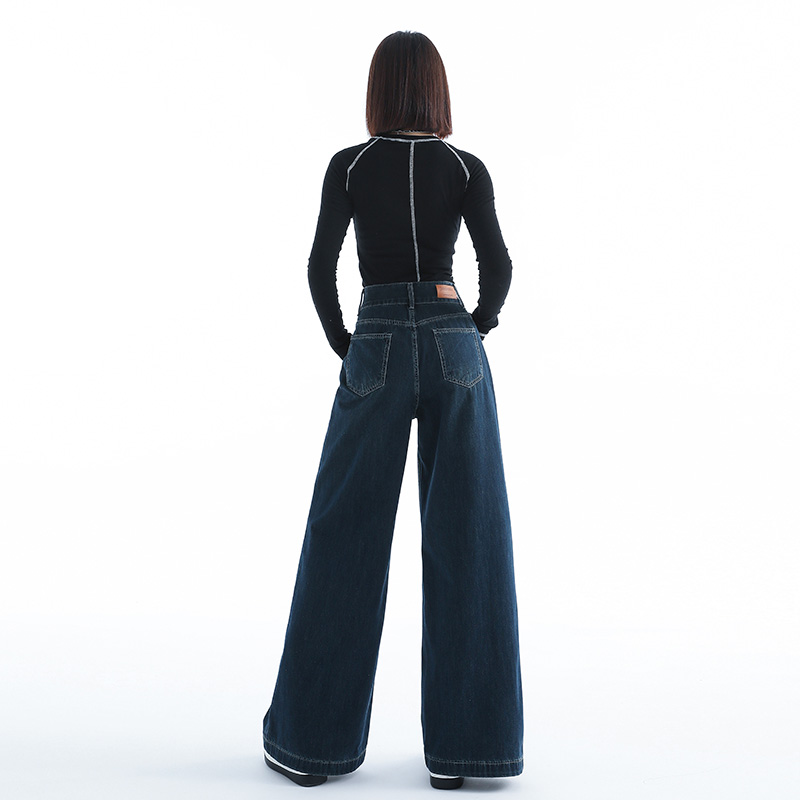 Drape wide leg pants two buckle long pants for women