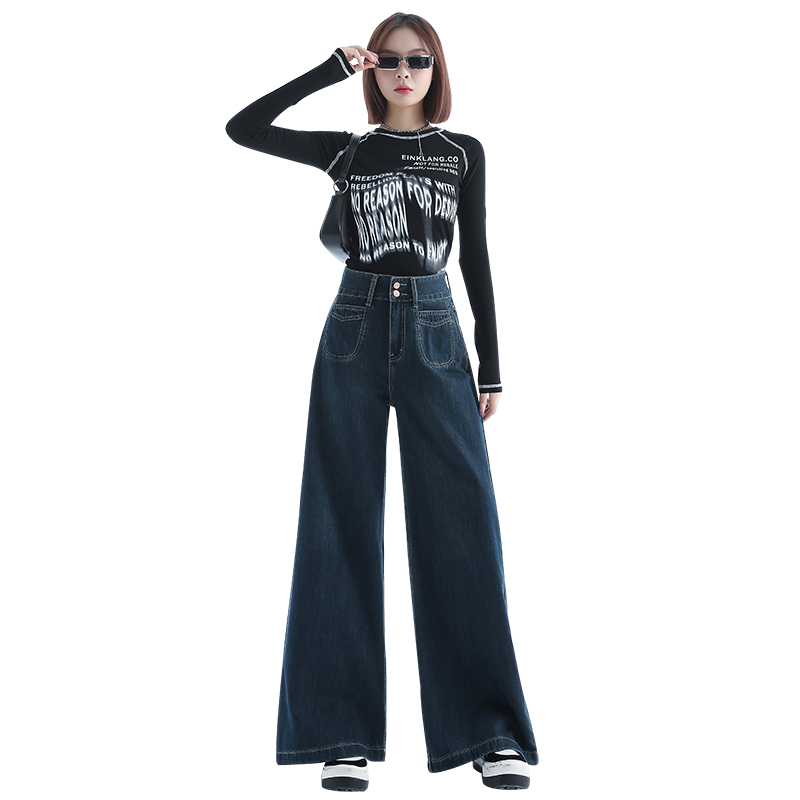 Drape wide leg pants two buckle long pants for women
