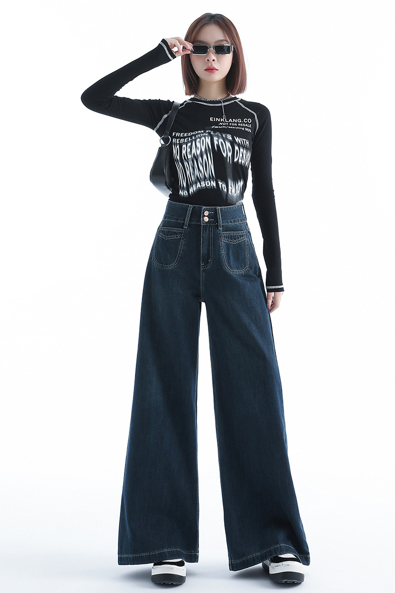 Drape wide leg pants two buckle long pants for women