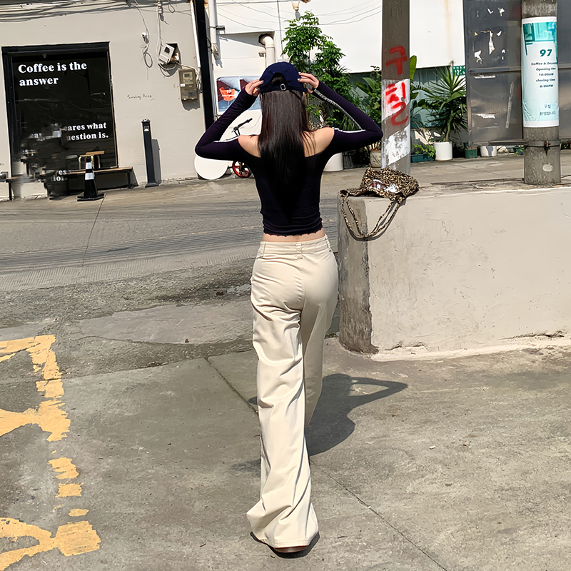 Spring denim long pants wide leg many pocket pants