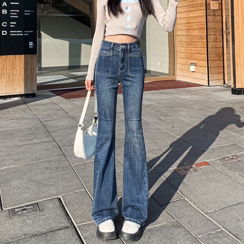Slim Korean style long pants denim flare pants for women