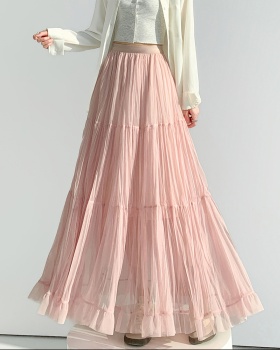 Gauze fold sweet drape spring splice skirt for women