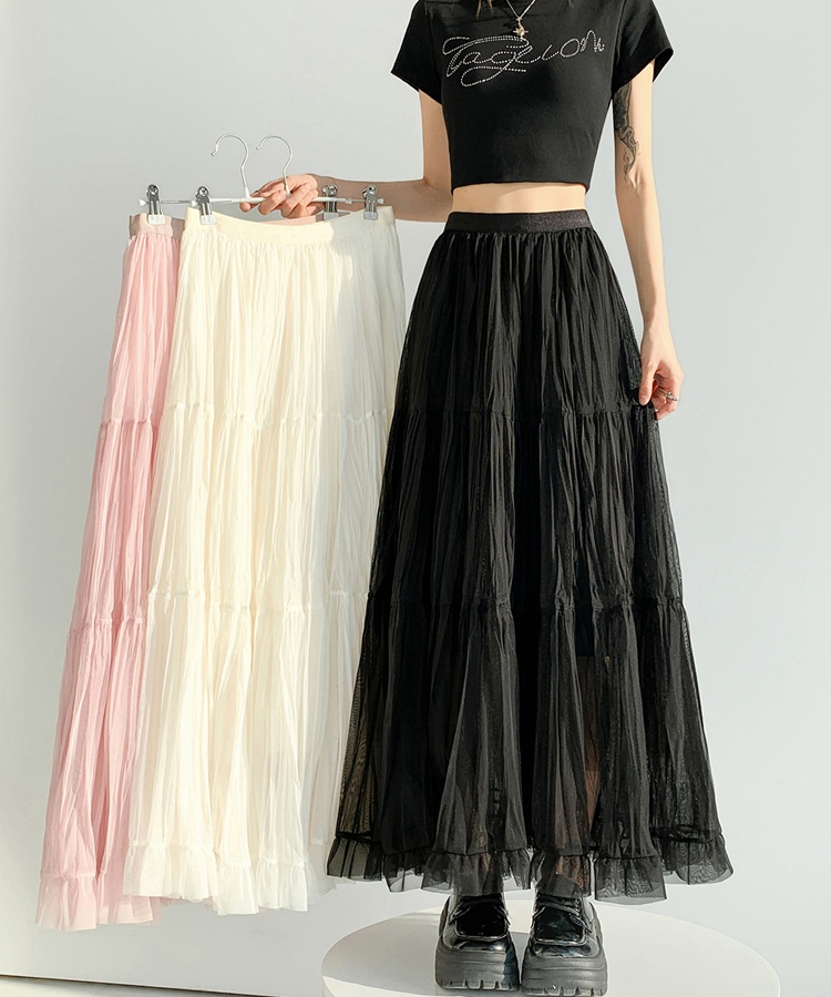 Gauze fold sweet drape spring splice skirt for women