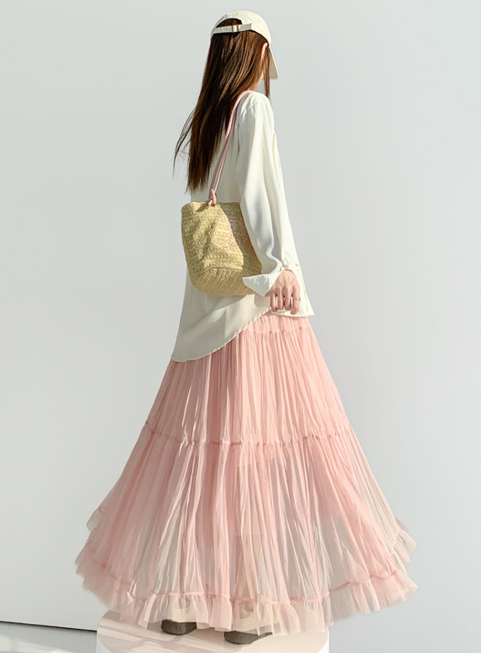 Gauze fold sweet drape spring splice skirt for women