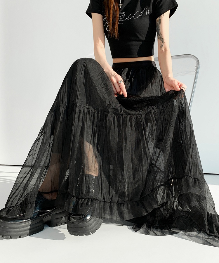 Gauze fold sweet drape spring splice skirt for women