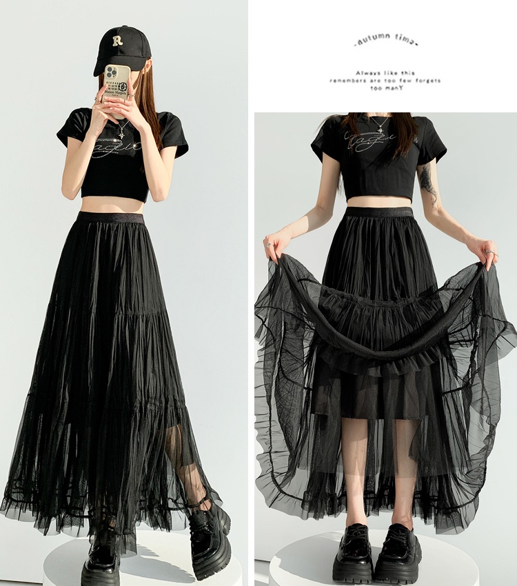 Gauze fold sweet drape spring splice skirt for women