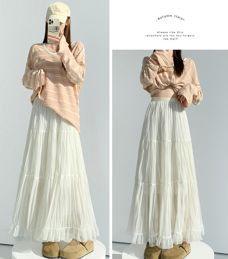 Gauze fold sweet drape spring splice skirt for women