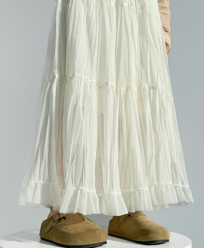 Gauze fold sweet drape spring splice skirt for women