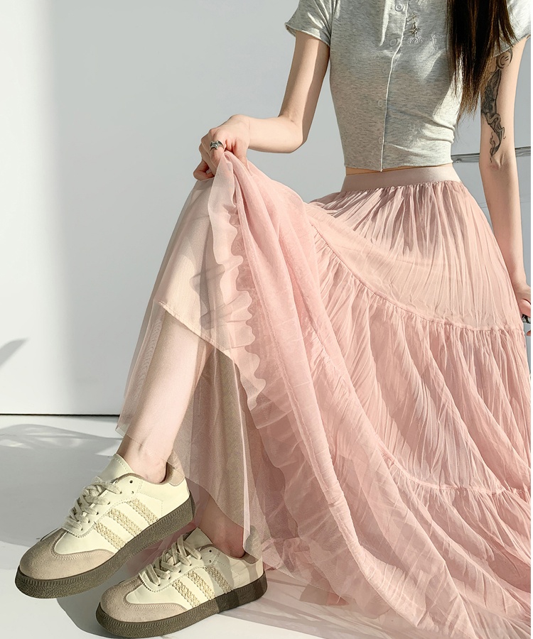 Gauze fold sweet drape spring splice skirt for women
