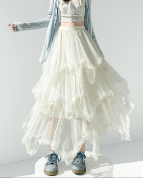 Spring long gauze irregular high waist skirt for women