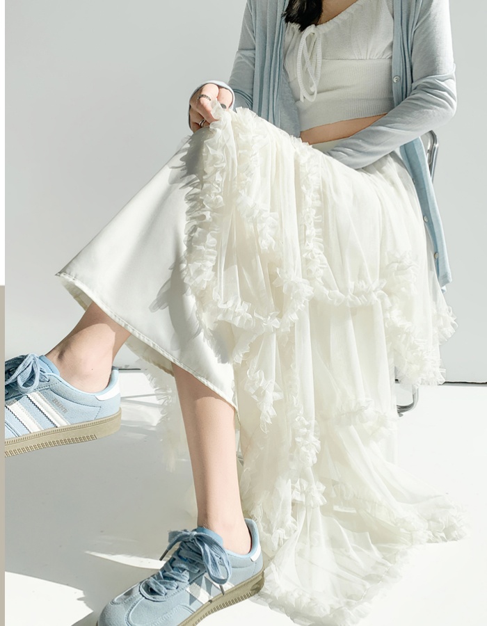 Spring long gauze irregular high waist skirt for women