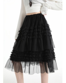 Spring high waist long splice wood ear skirt for women