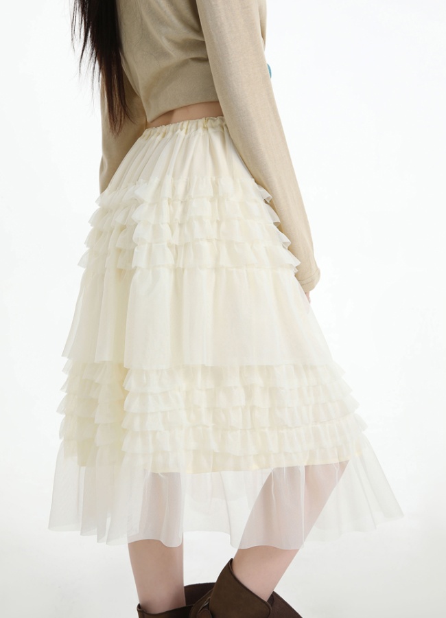 Spring high waist long splice wood ear skirt for women