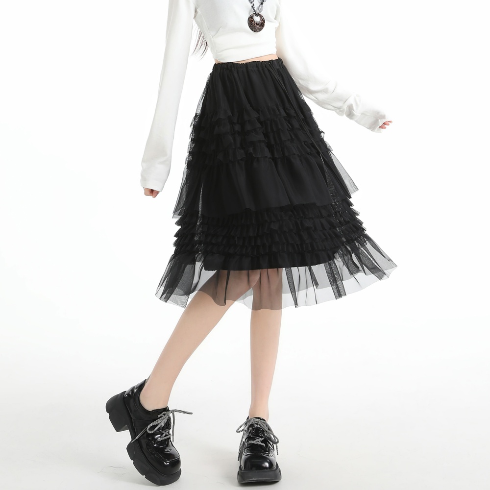 Spring high waist long splice wood ear skirt for women