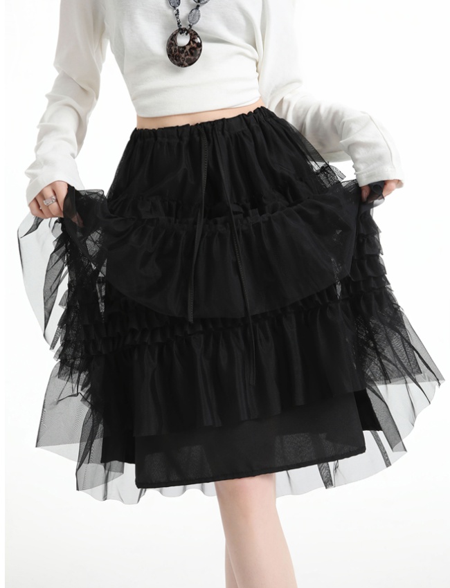 Spring high waist long splice wood ear skirt for women