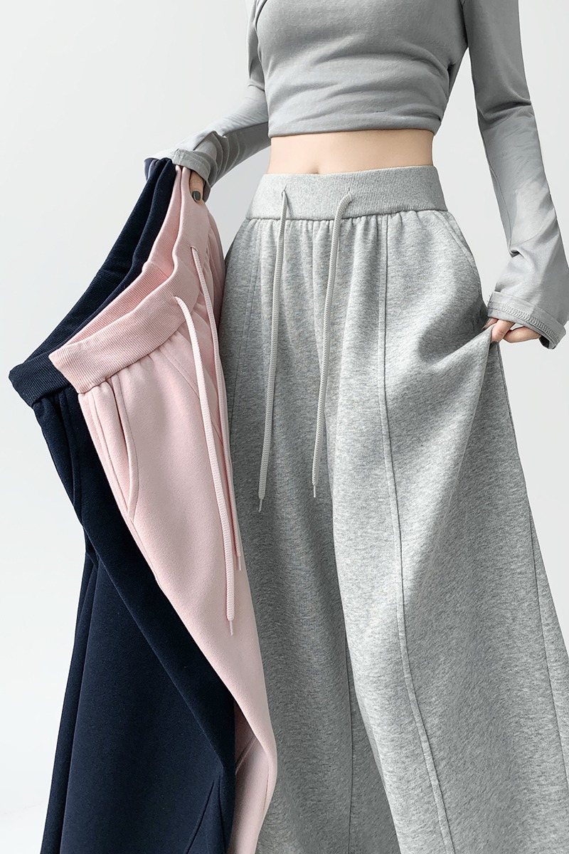 Gray wide leg pants loose sweatpants for women