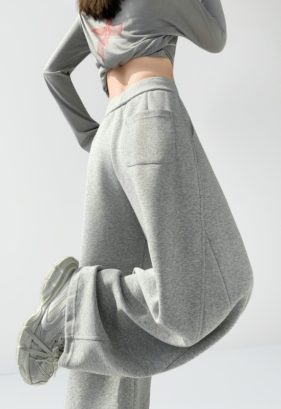 Gray wide leg pants loose sweatpants for women