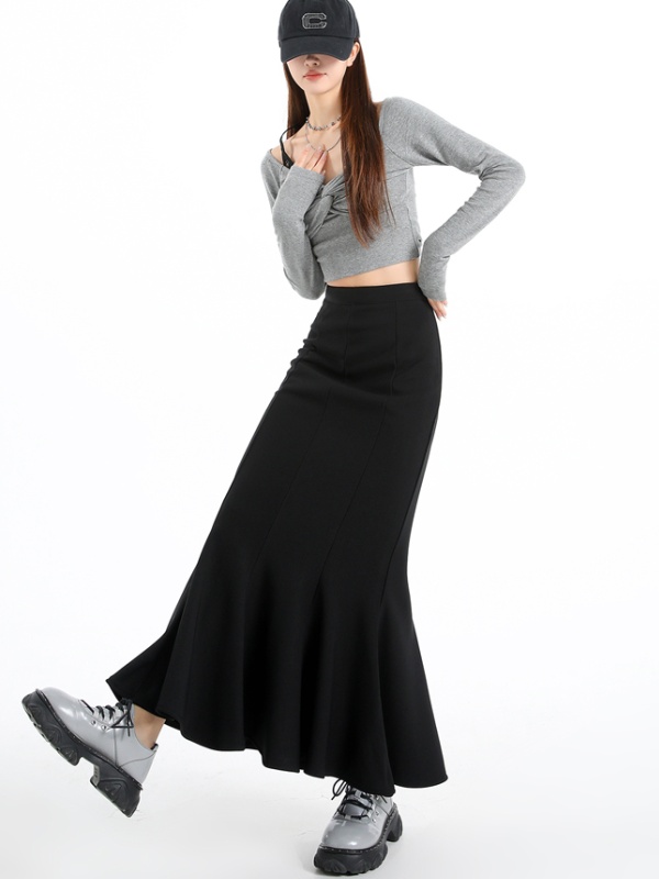 Slim package hip skirt black long skirt for women