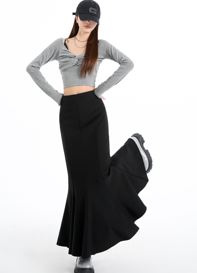 Slim package hip skirt black long skirt for women