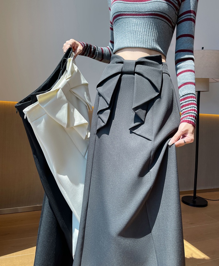 A-line bow drape business suit high waist spring skirt