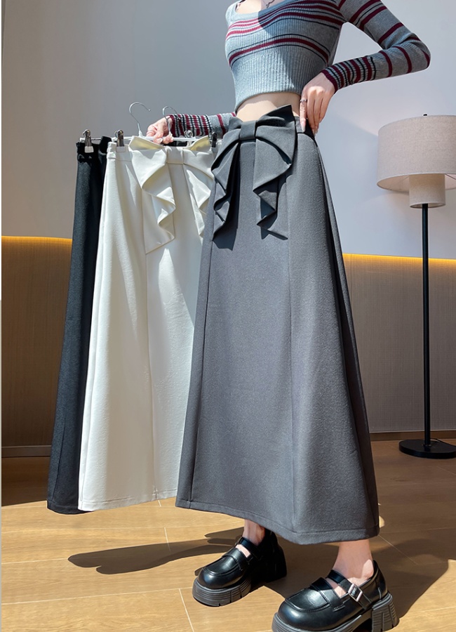 A-line bow drape business suit high waist spring skirt
