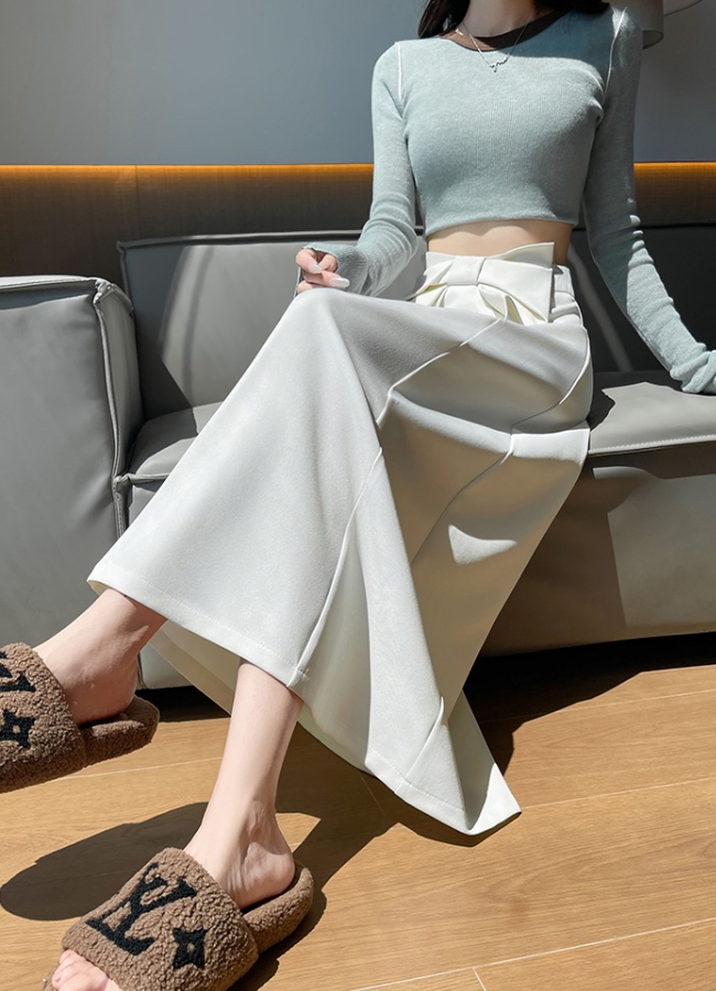 A-line bow drape business suit high waist spring skirt