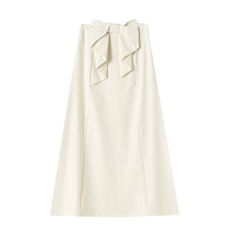 A-line bow drape business suit high waist spring skirt