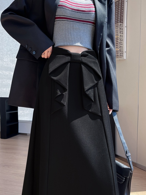 A-line bow drape business suit high waist spring skirt