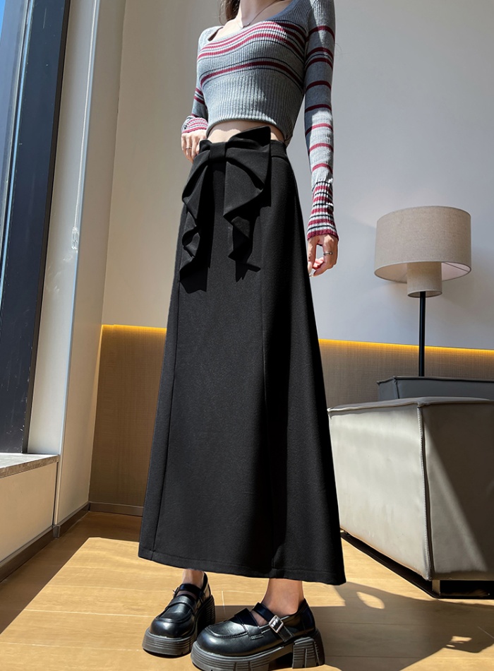A-line bow drape business suit high waist spring skirt