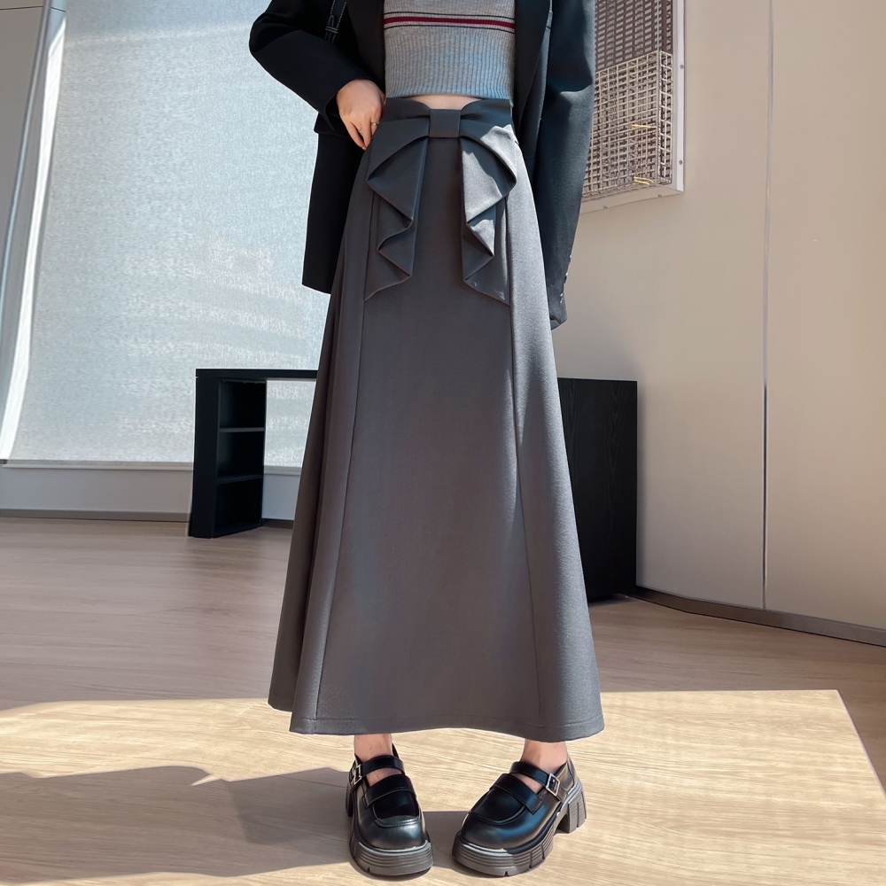 A-line bow drape business suit high waist spring skirt