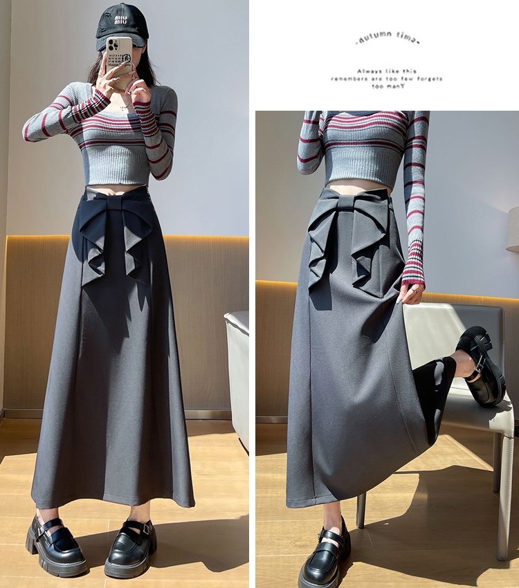 A-line bow drape business suit high waist spring skirt