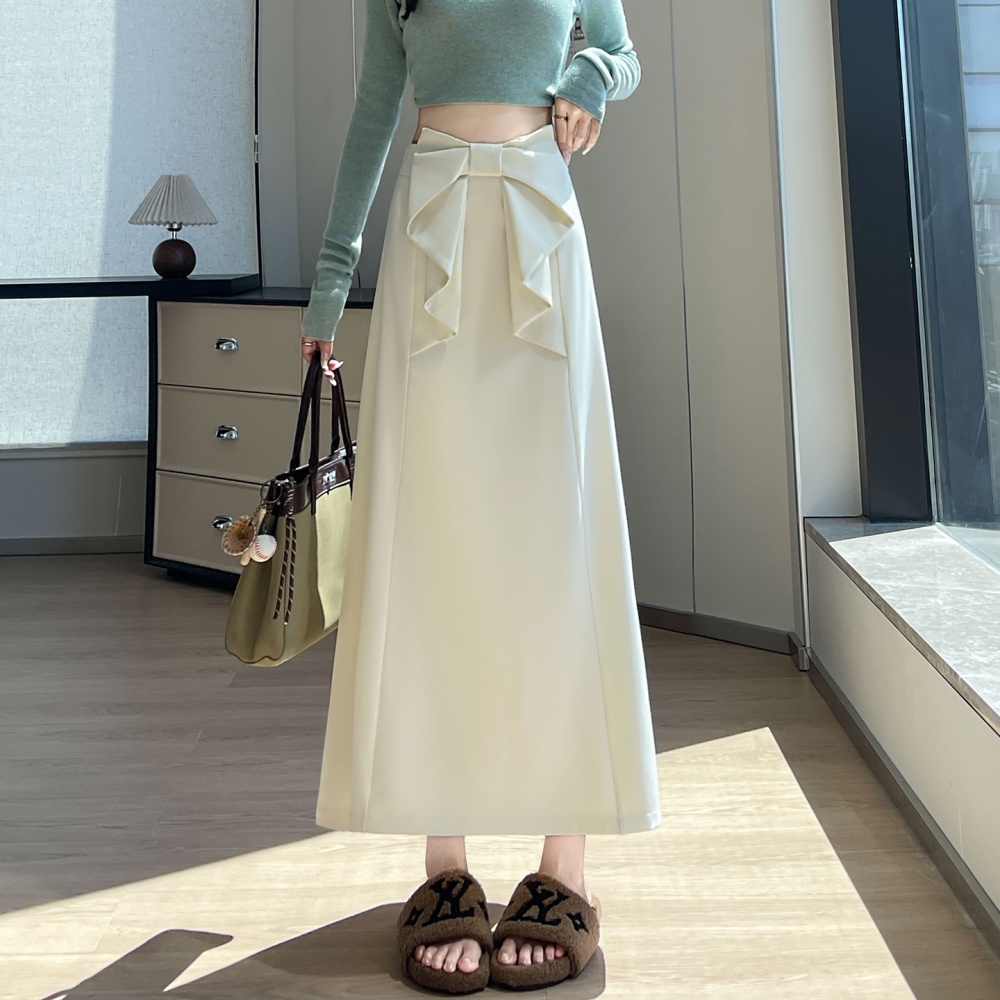 A-line bow drape business suit high waist spring skirt