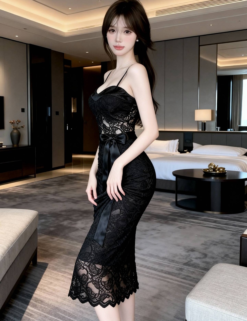 Package hip long sling France style lace dress for women