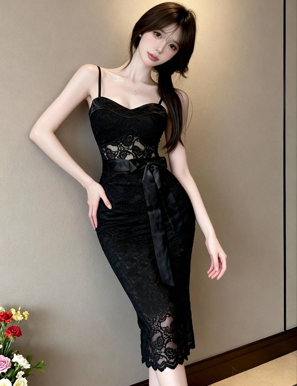 Package hip long sling France style lace dress for women