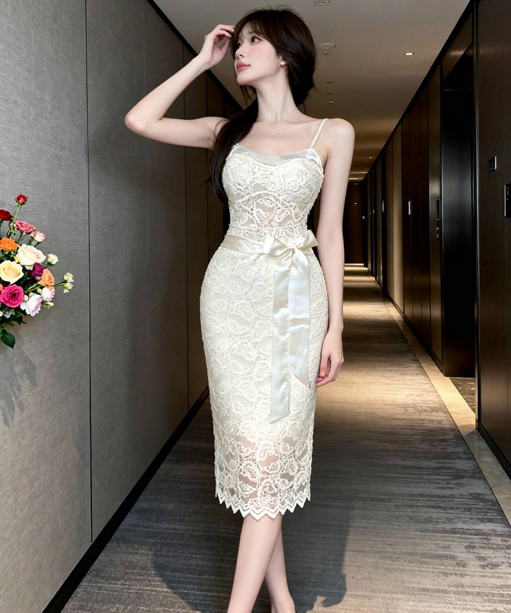 Package hip long sling France style lace dress for women