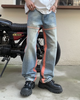 Mixed colors couples wide leg pants stripe straight long pants