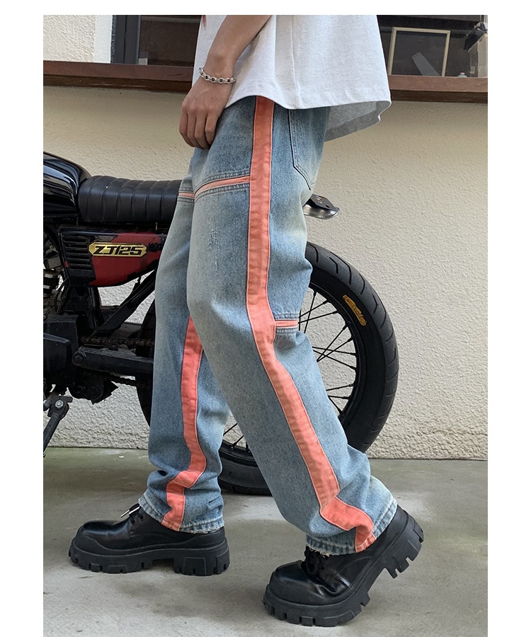 Mixed colors couples wide leg pants stripe straight long pants